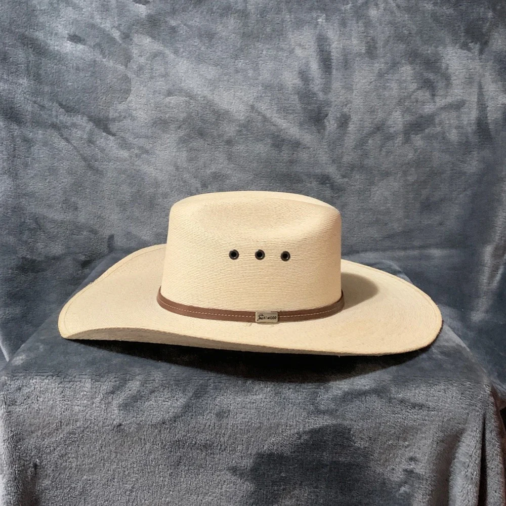 Atwood 7X Palm Leaf Straw Cowboy Hat Tan Long Oval Western 7 1/8 Made in Mexico